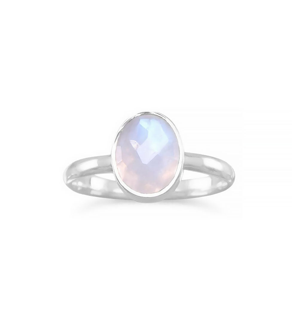 Rainbow Moonstone Solitaire Ring