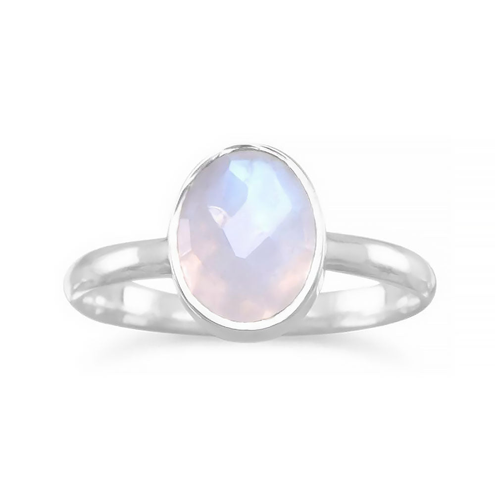 Rainbow Moonstone Solitaire Ring