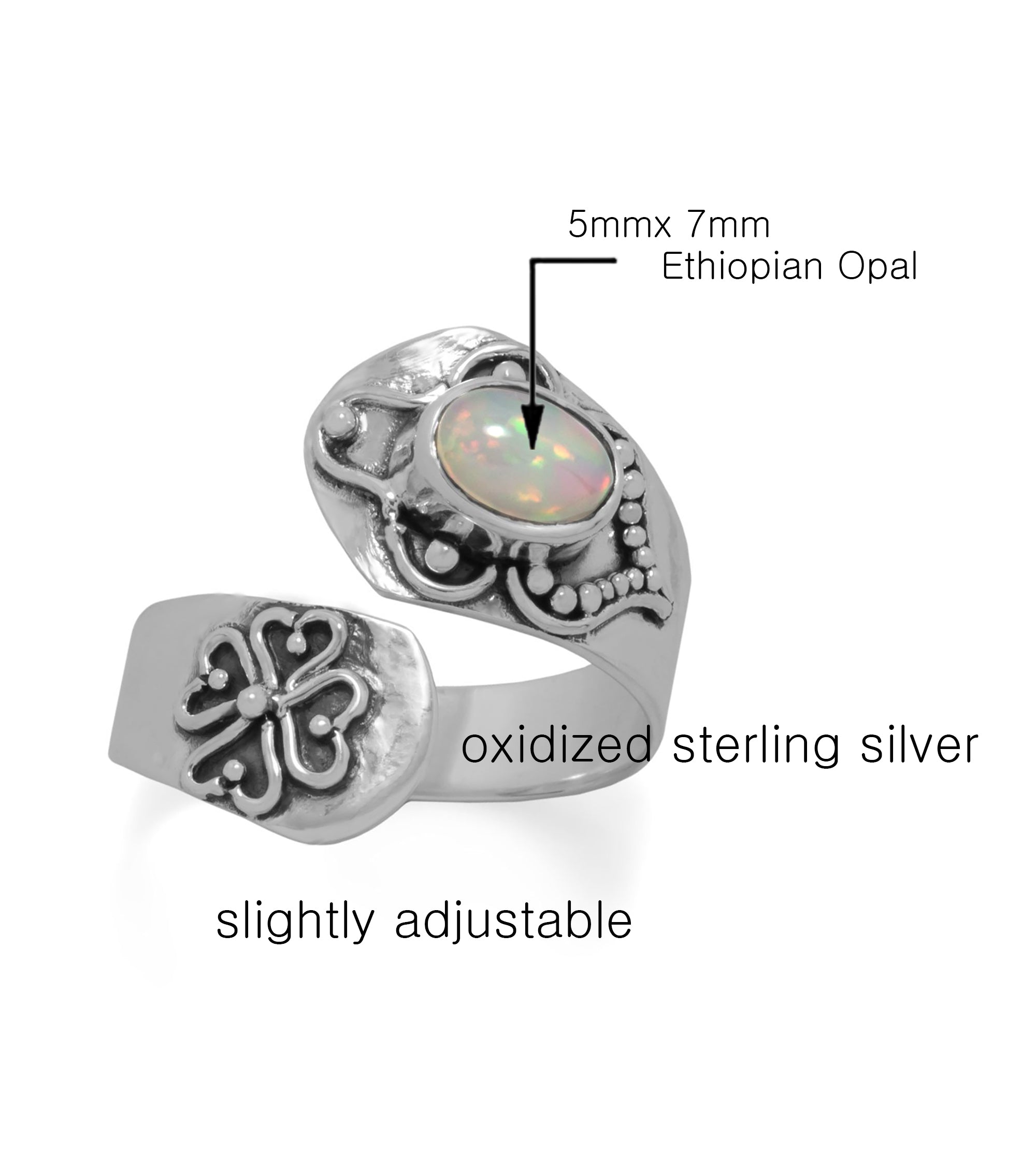 Oxidized Sterling Silver Ethiopian Opal Spoon Ring