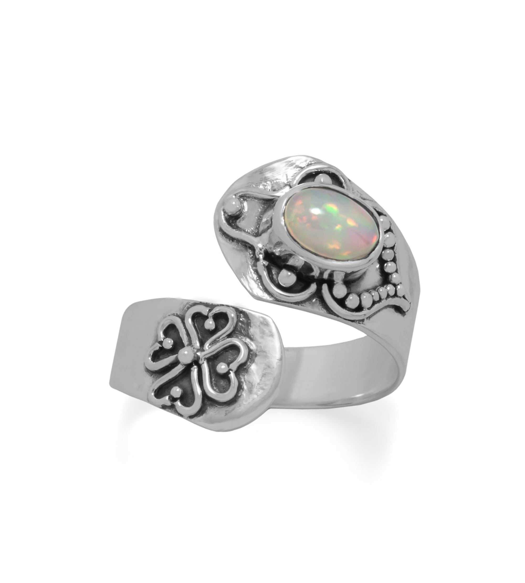 Oxidized Sterling Silver Ethiopian Opal Spoon Ring