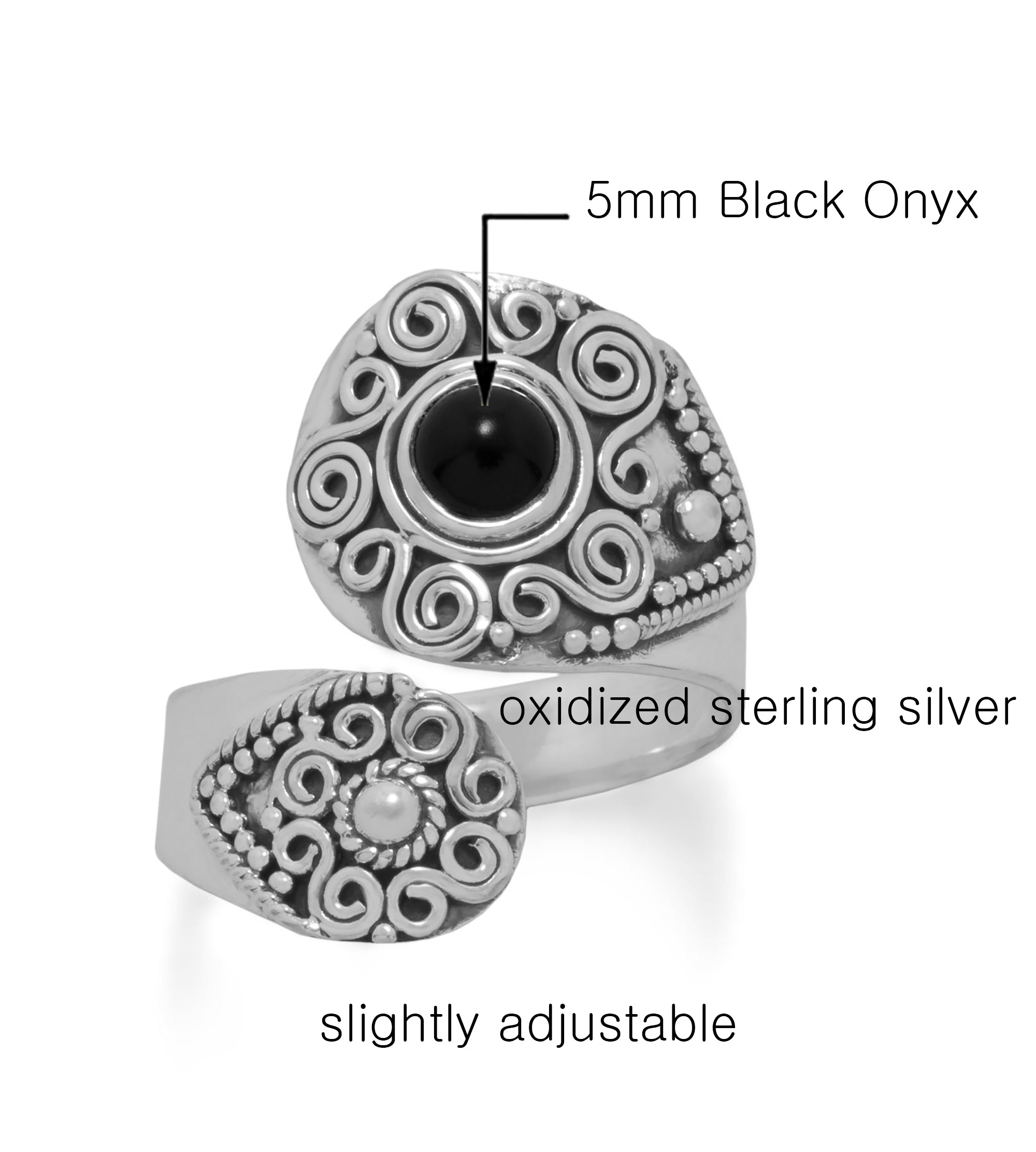 Oxidized Sterling Silver Black Onyx Spoon Ring