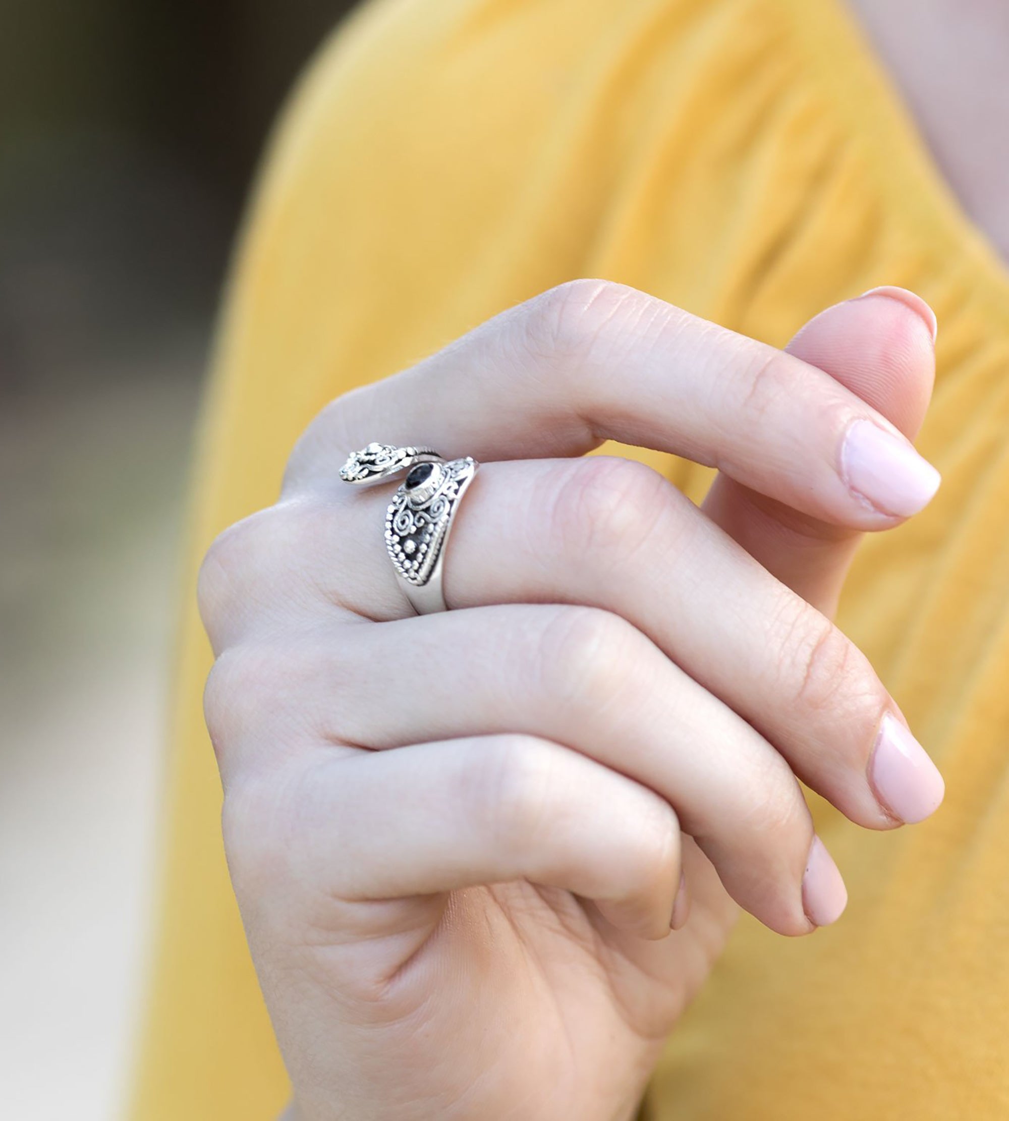 Oxidized Sterling Silver Black Onyx Spoon Ring