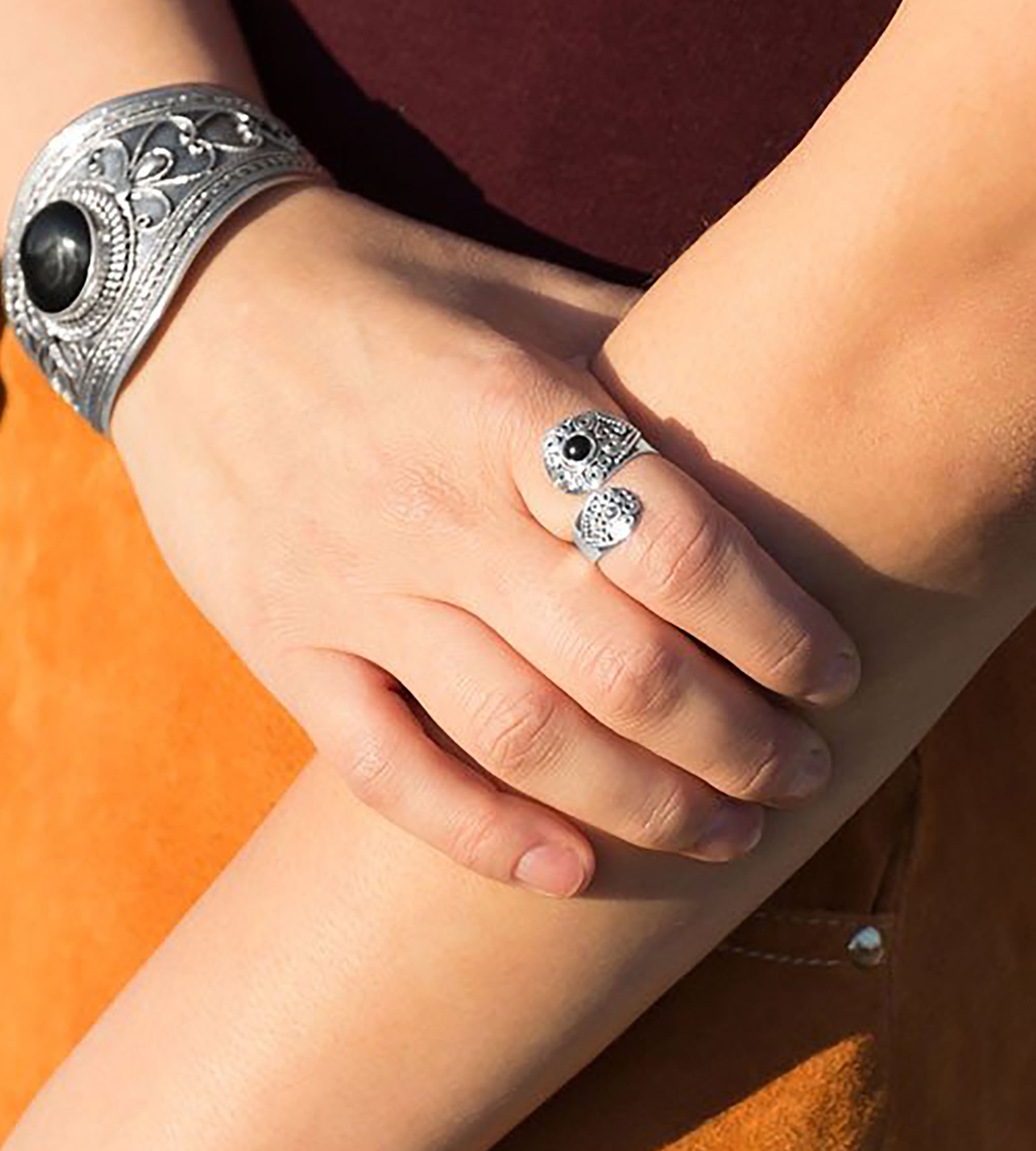 Oxidized Sterling Silver Black Onyx Spoon Ring