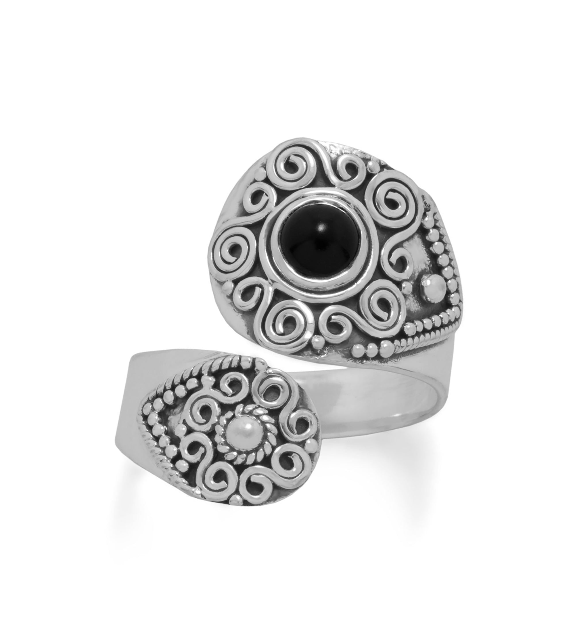 Oxidized Sterling Silver Black Onyx Spoon Ring