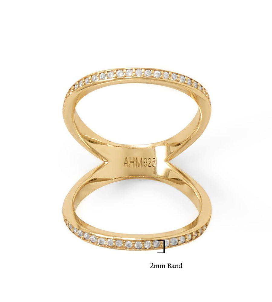 Double Band CZ Knuckle Ring in Gold Finish