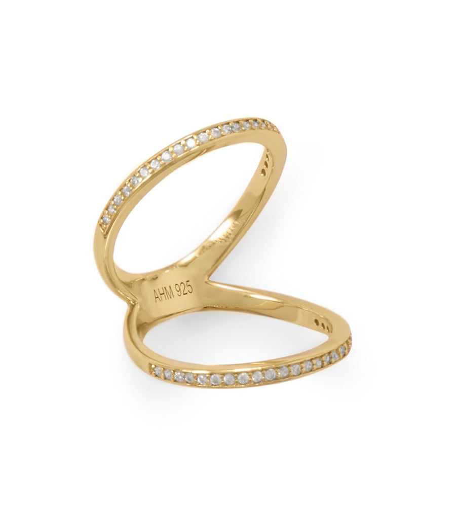 Double Band CZ Knuckle Ring in Gold Finish