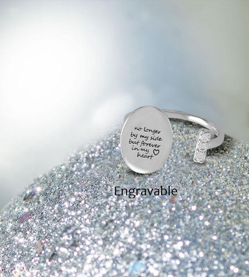 Engravable Oval Disc Wrap Ring with CZ Bar