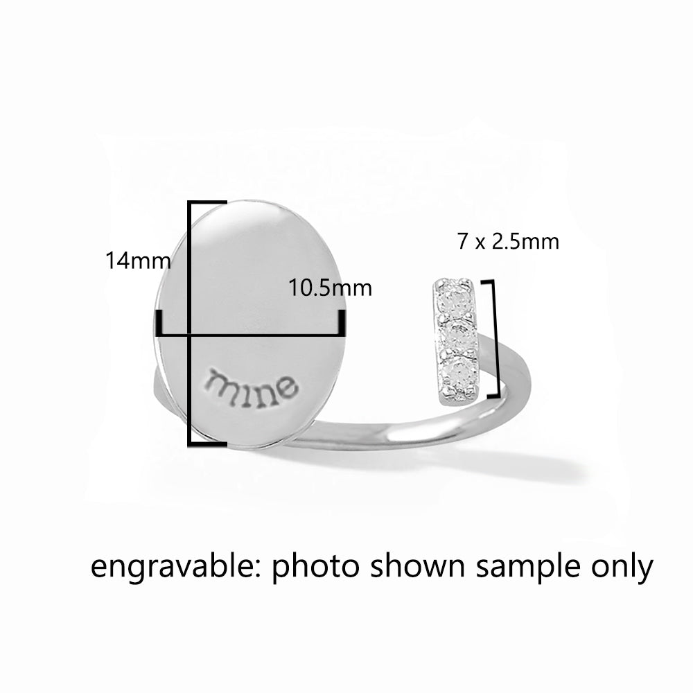 Engravable Oval Disc Wrap Ring with CZ Bar