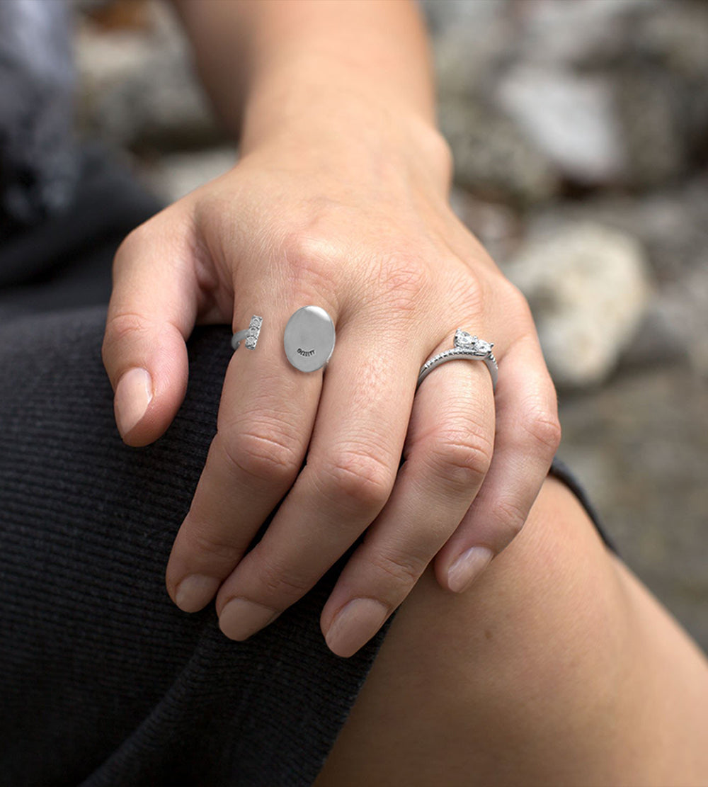 Engravable Oval Disc Wrap Ring with CZ Bar