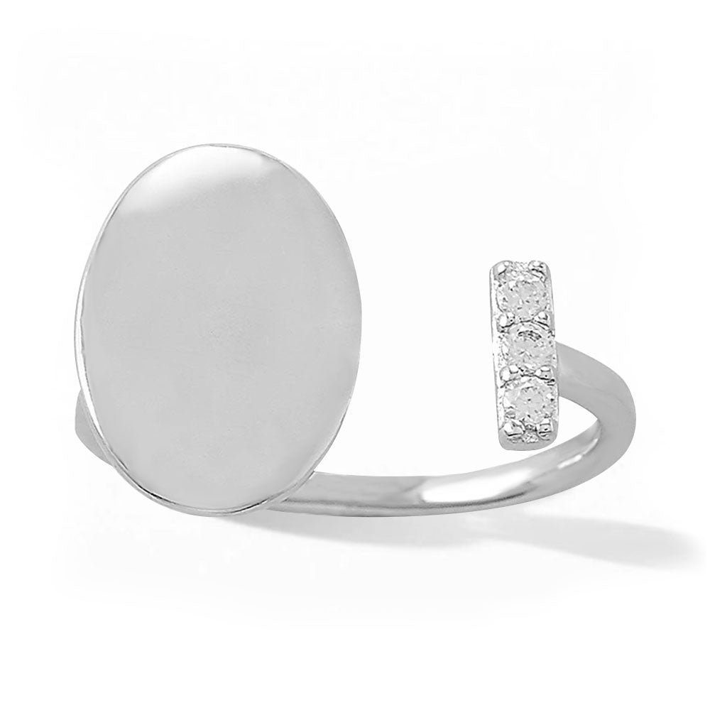 Engravable Oval Disc Wrap Ring with CZ Bar