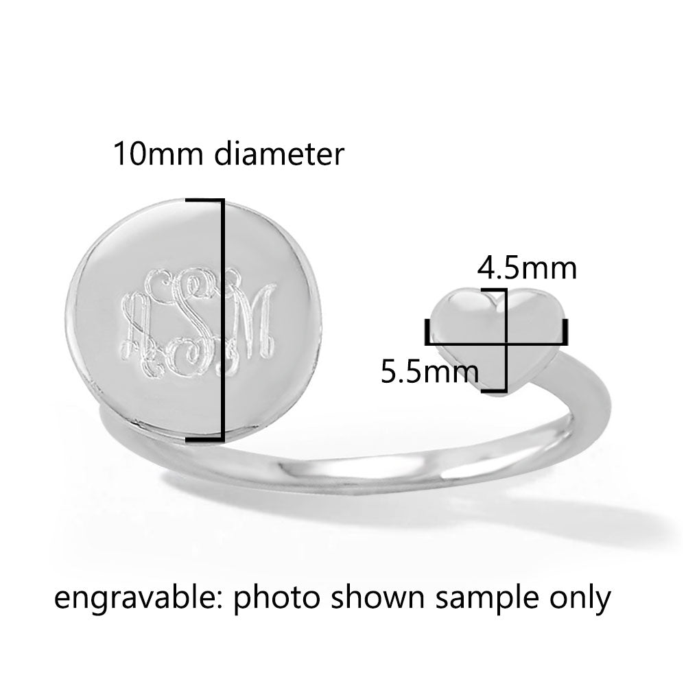 Engravable Round Disc Wrap Ring with heart