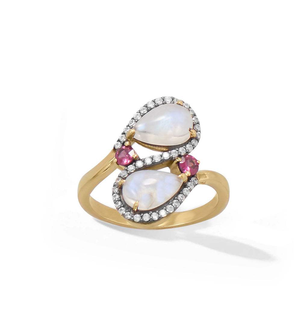 Pear Rainbow Moonstone Bypass Ring