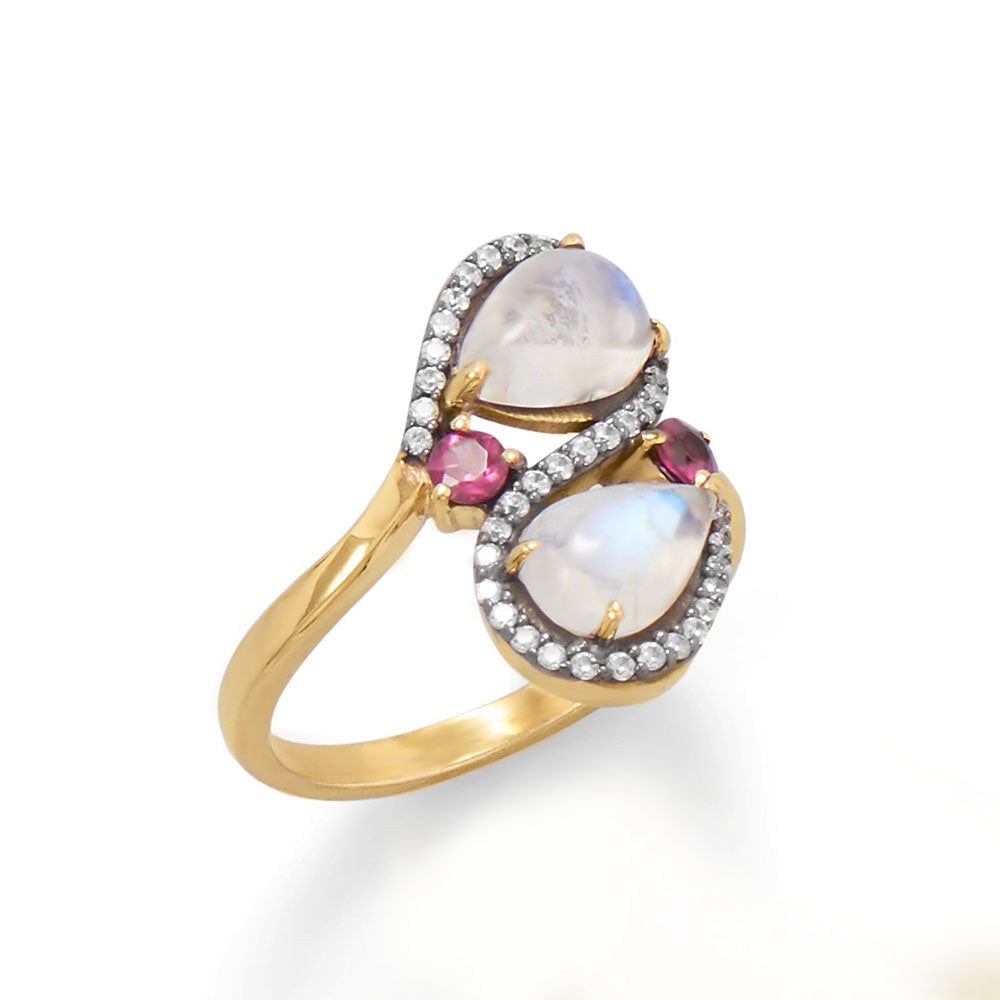 Pear Rainbow Moonstone Bypass Ring