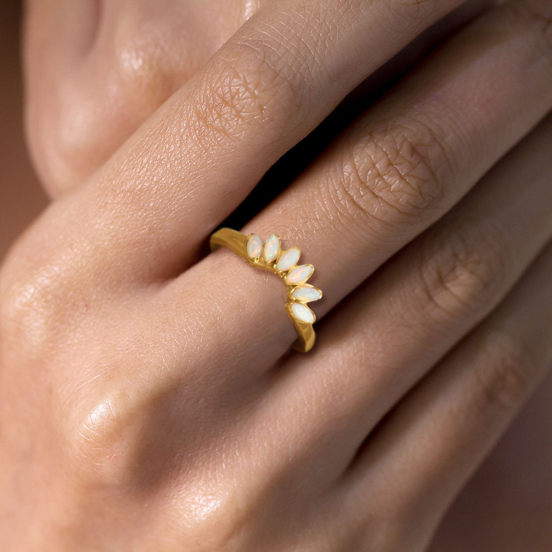 Stackable Marquise Synthetic Opal Crown Ring