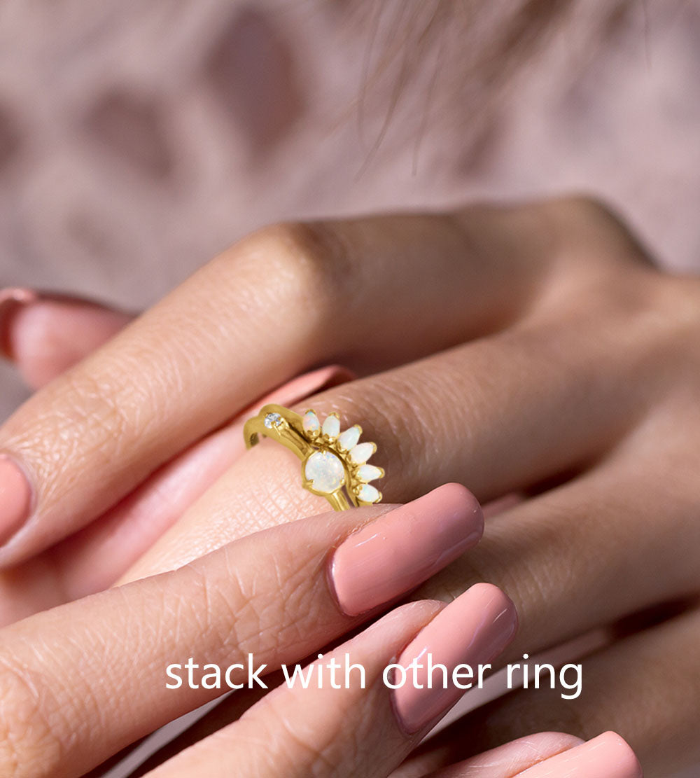 Synthetic Opal & CZ Love Ring