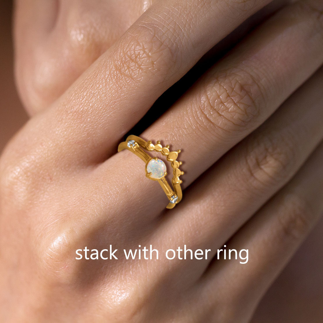 Synthetic Opal & CZ Love Ring