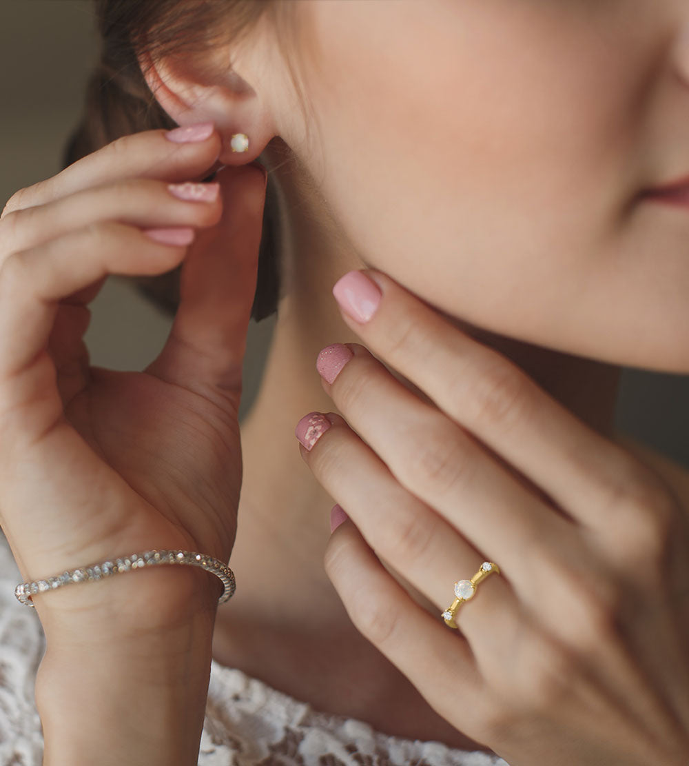 Synthetic Opal & CZ Love Ring