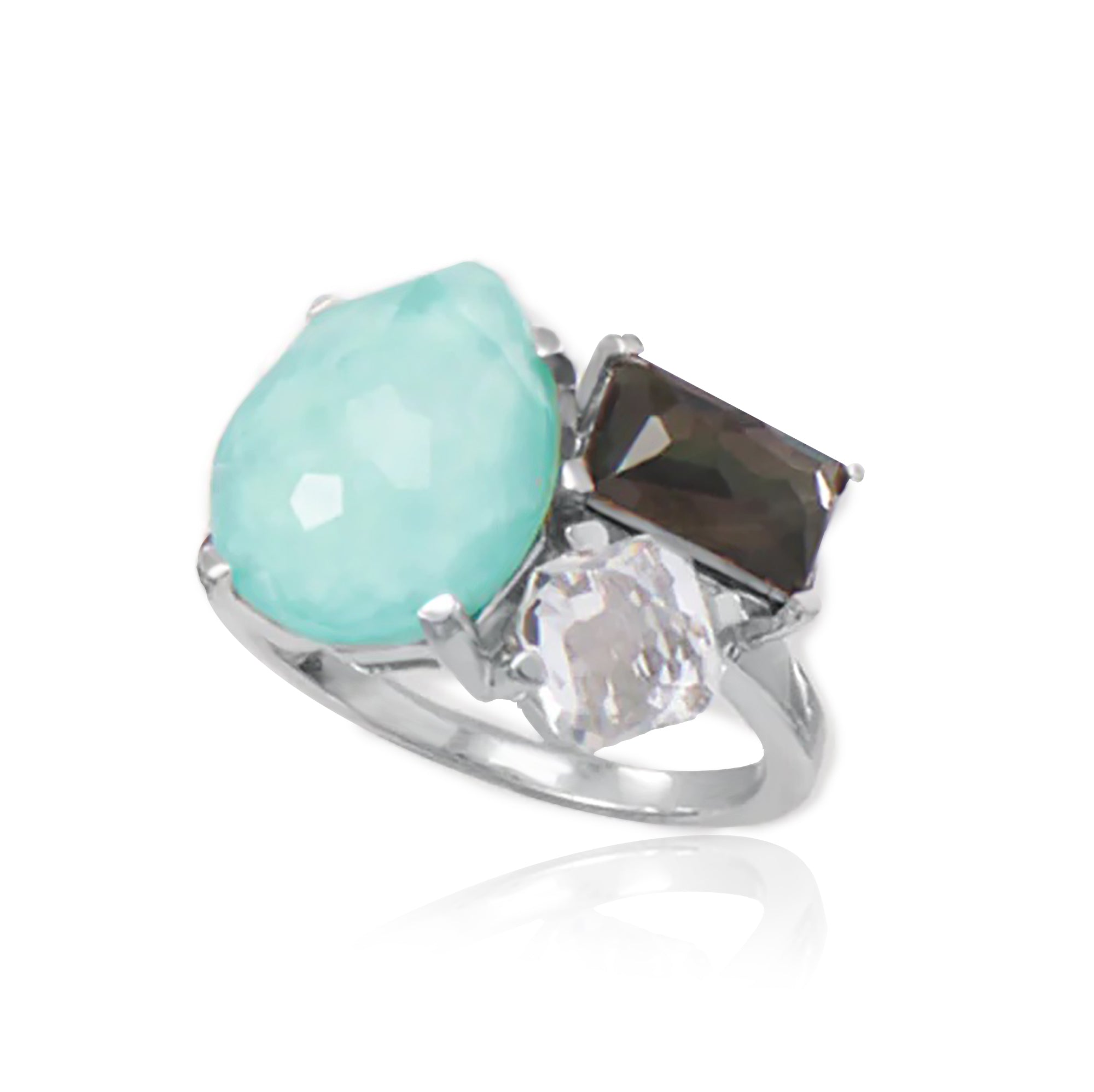 White Topaz, Turquoise and Mother of Pearl Cocktail Ring