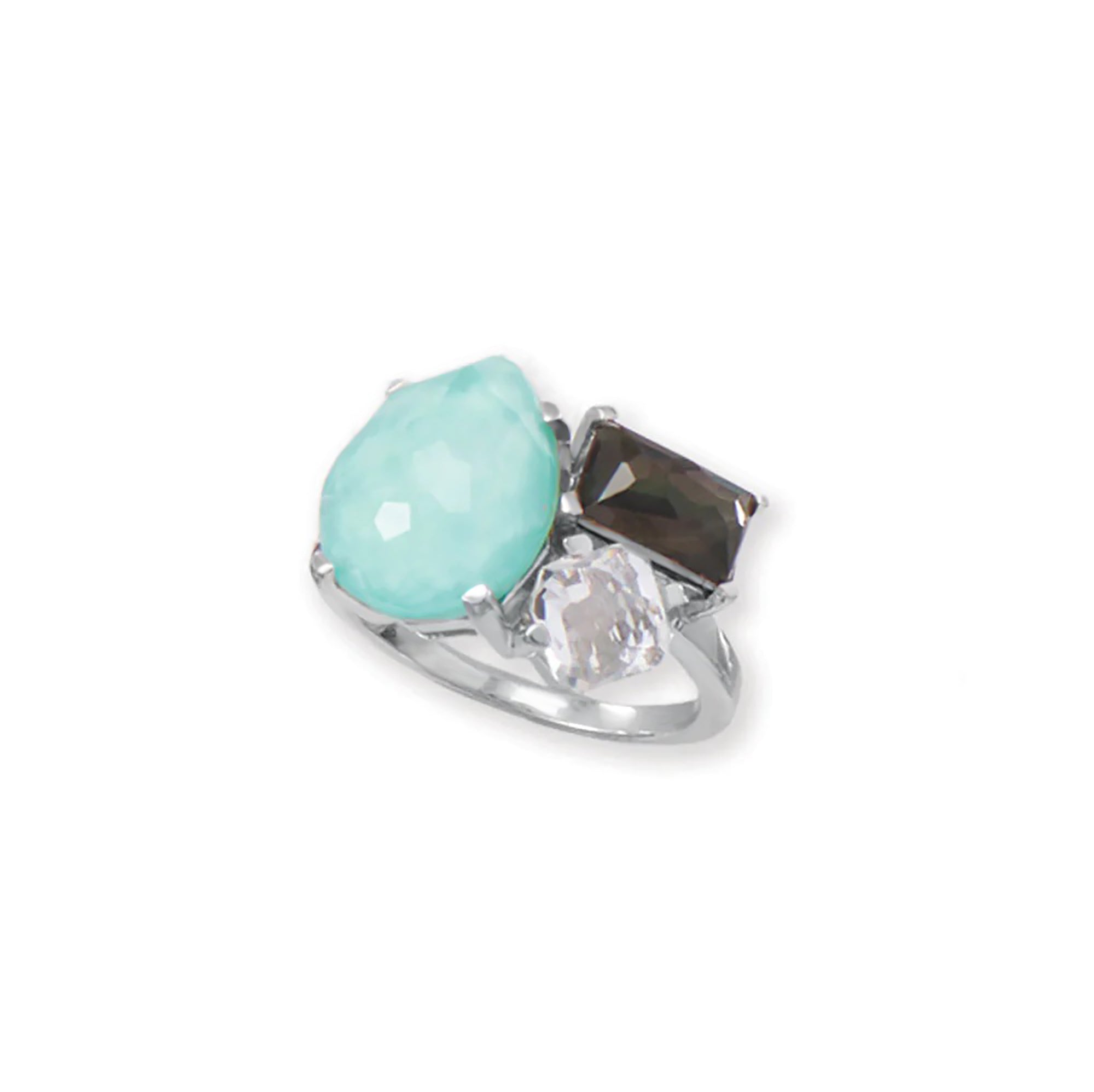 White Topaz, Turquoise and Mother of Pearl Cocktail Ring