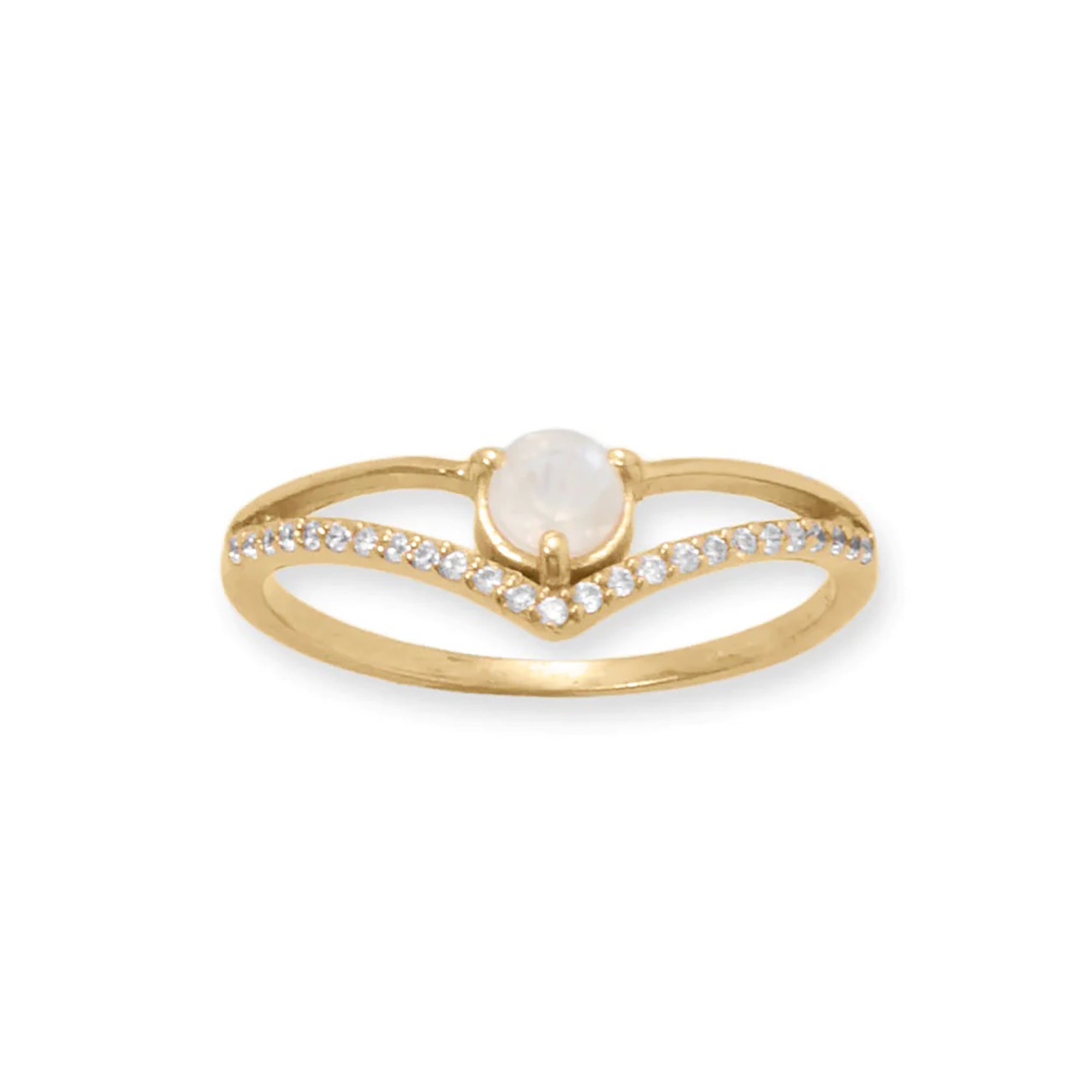 CZ and Rainbow Moonstone "V" Ring