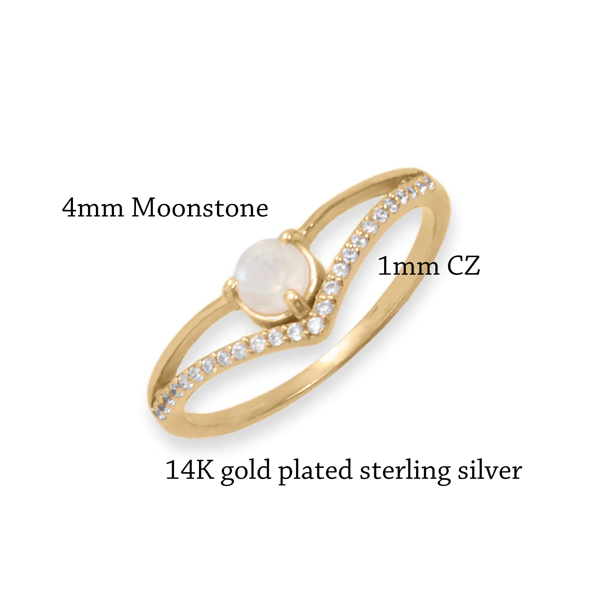 CZ and Rainbow Moonstone "V" Ring