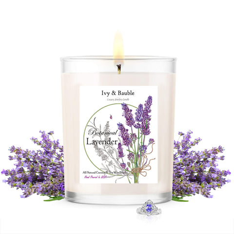 All Natural Coconut / Soy Blend Botanical Lavender Scented Candle with Jewelry