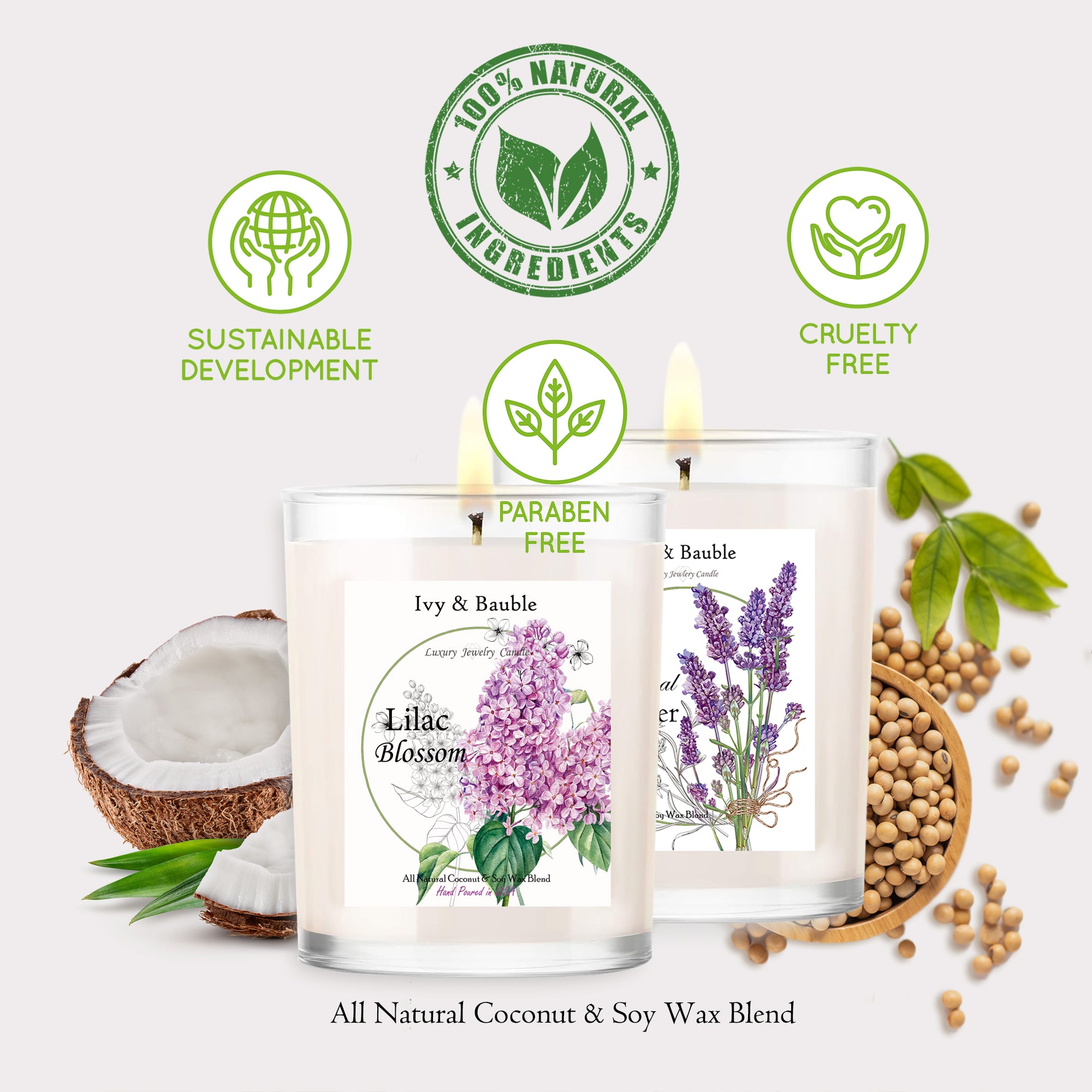 All Natural Coconut / Soy Blend Lilac Scented Candle with Jewelry