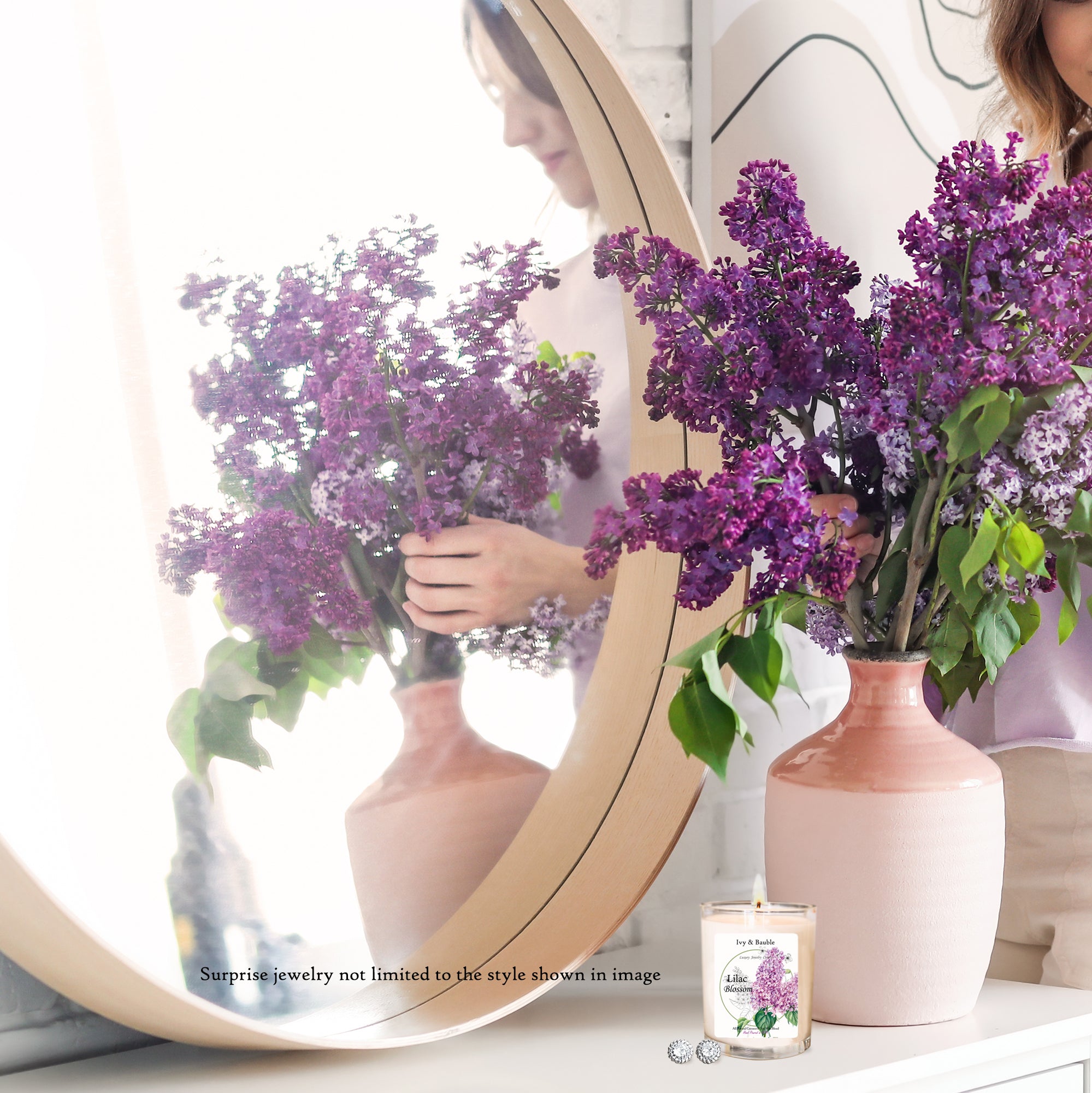 All Natural Coconut / Soy Blend Lilac Scented Candle with Jewelry