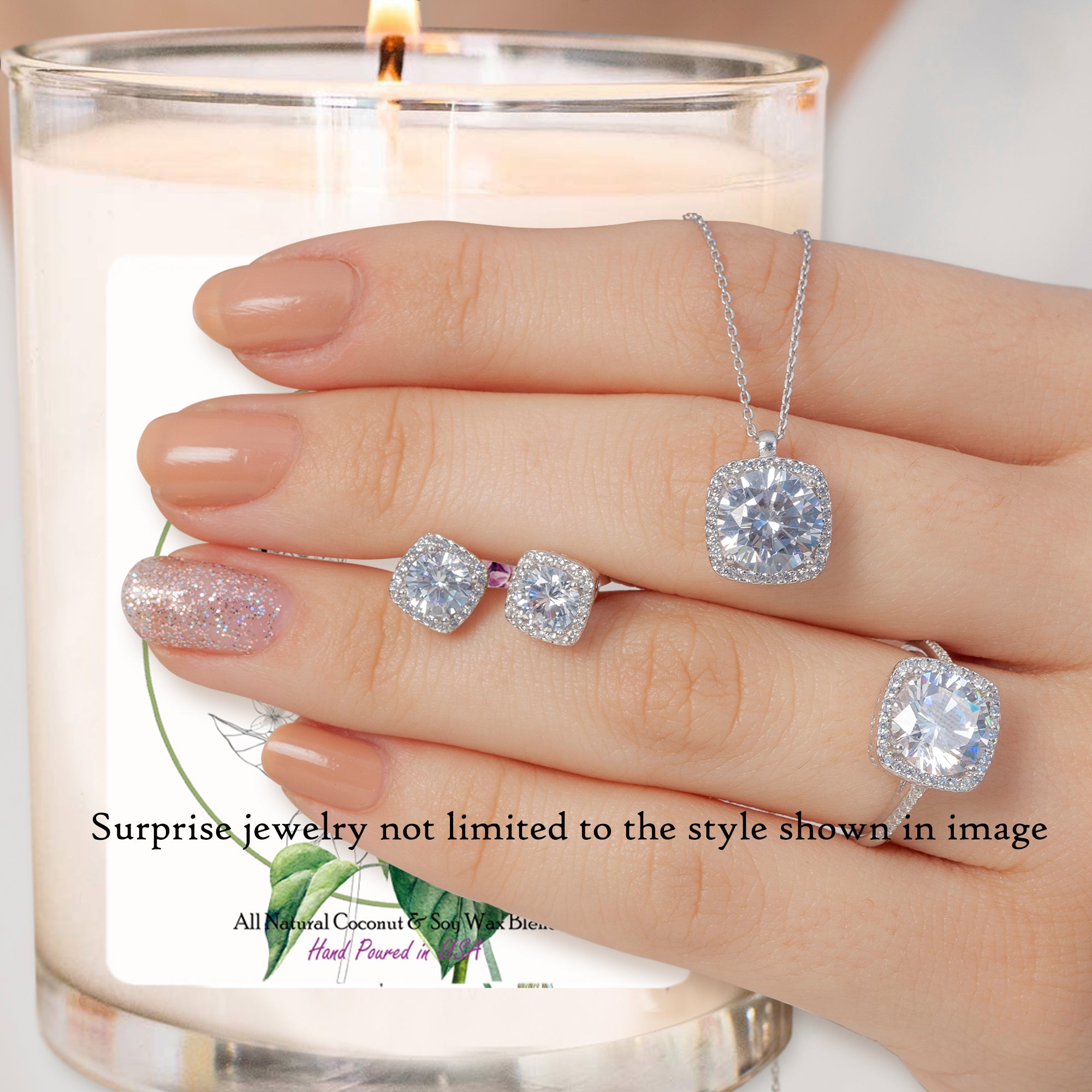 All Natural Coconut / Soy Blend Lilac Scented Candle with Jewelry