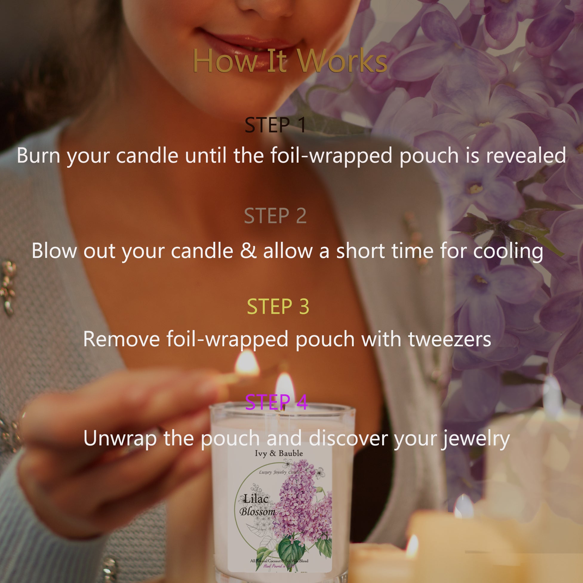 All Natural Coconut / Soy Blend Lilac Scented Candle with Jewelry