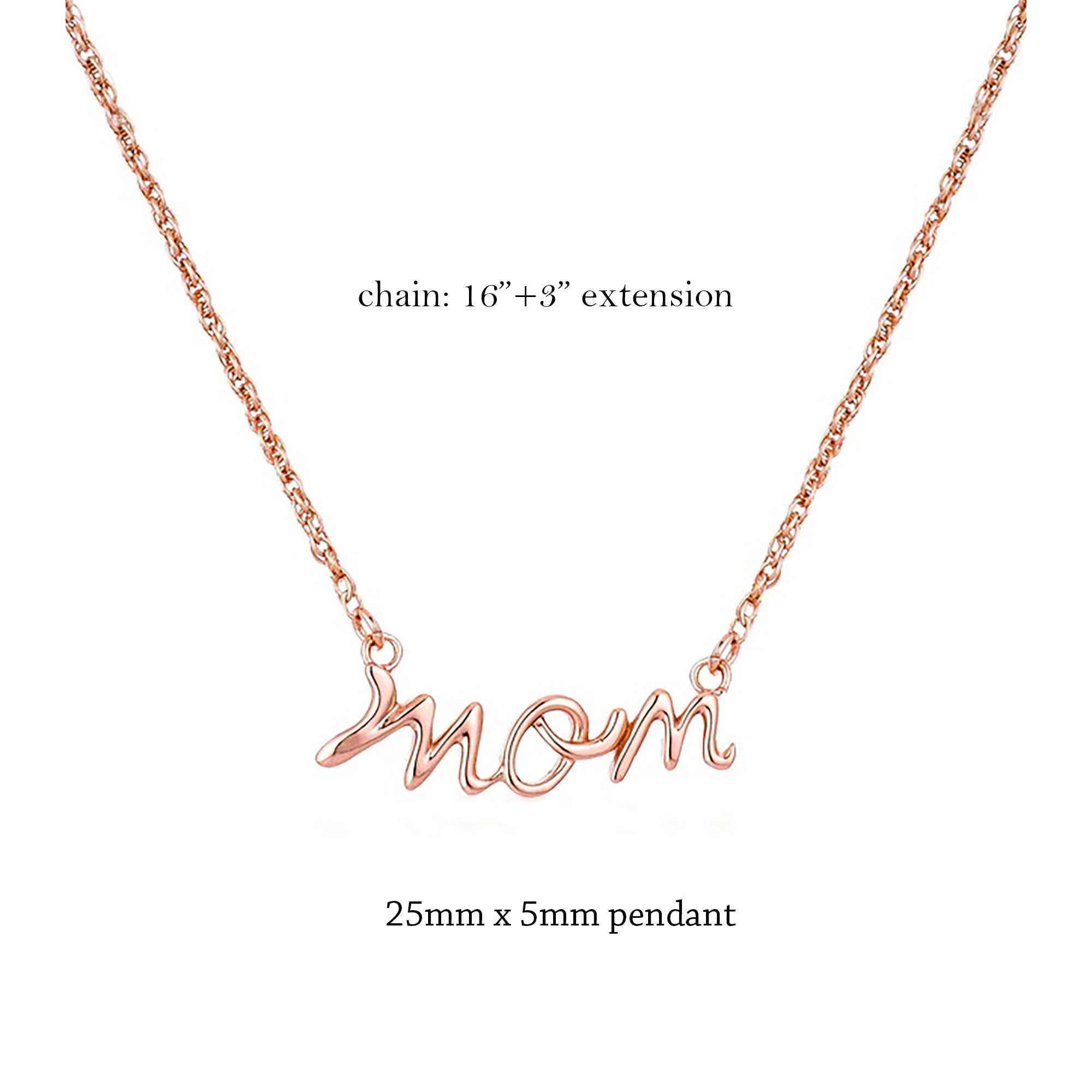 Mom Script Necklace in Rose Gold Plating