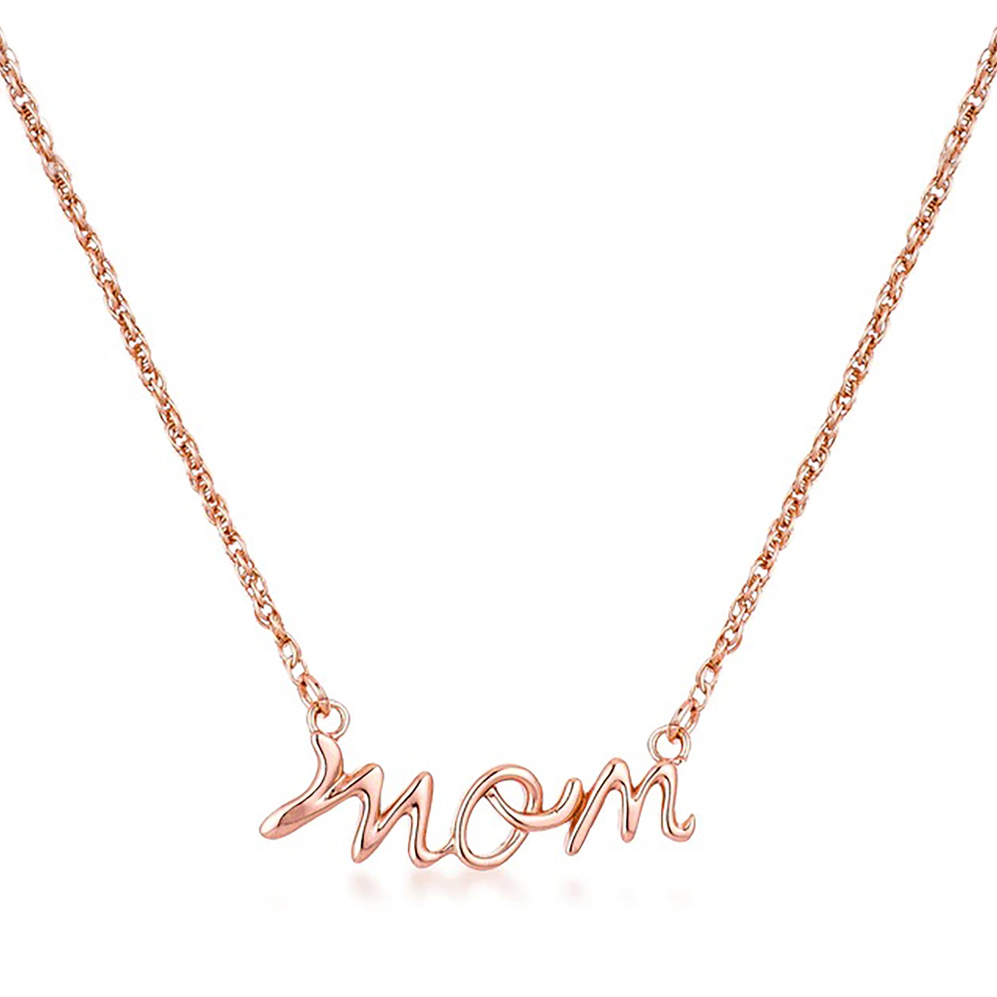 Mom Script Necklace in Rose Gold Plating