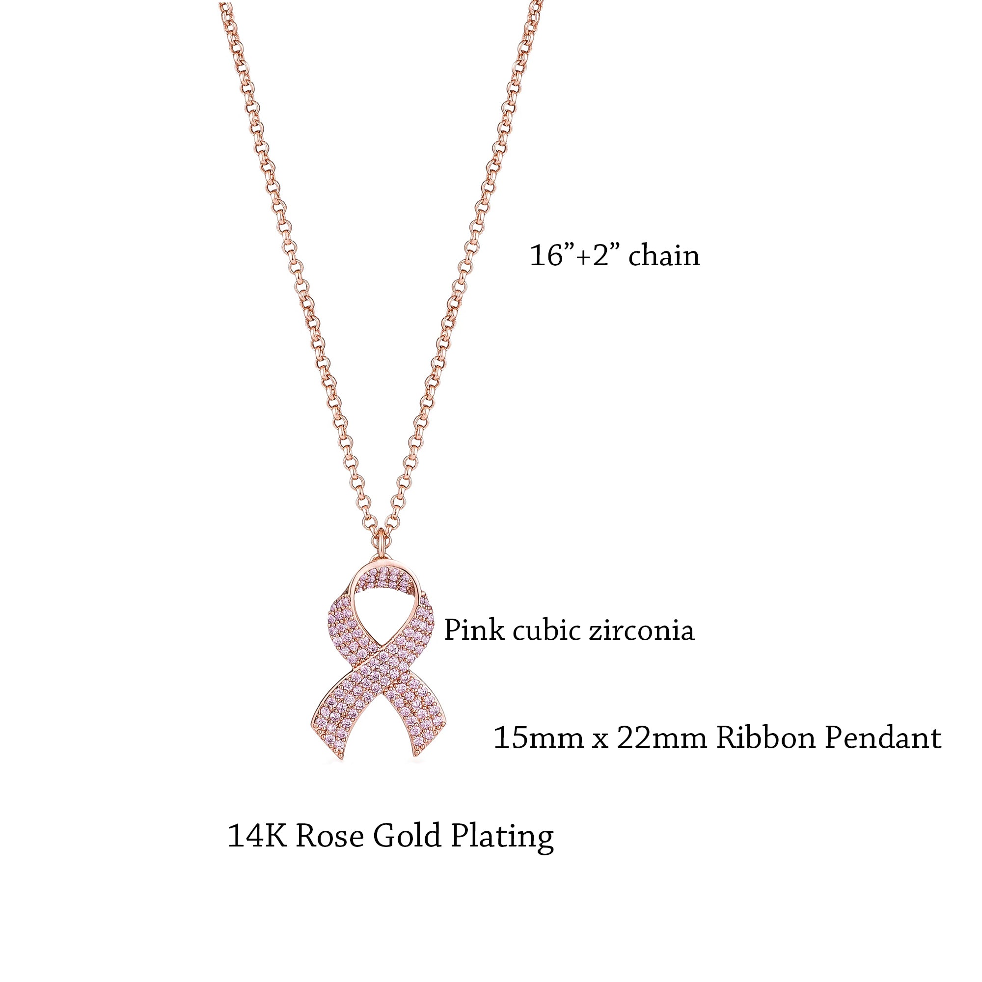 Pink CZ Pave Ribbon Necklace