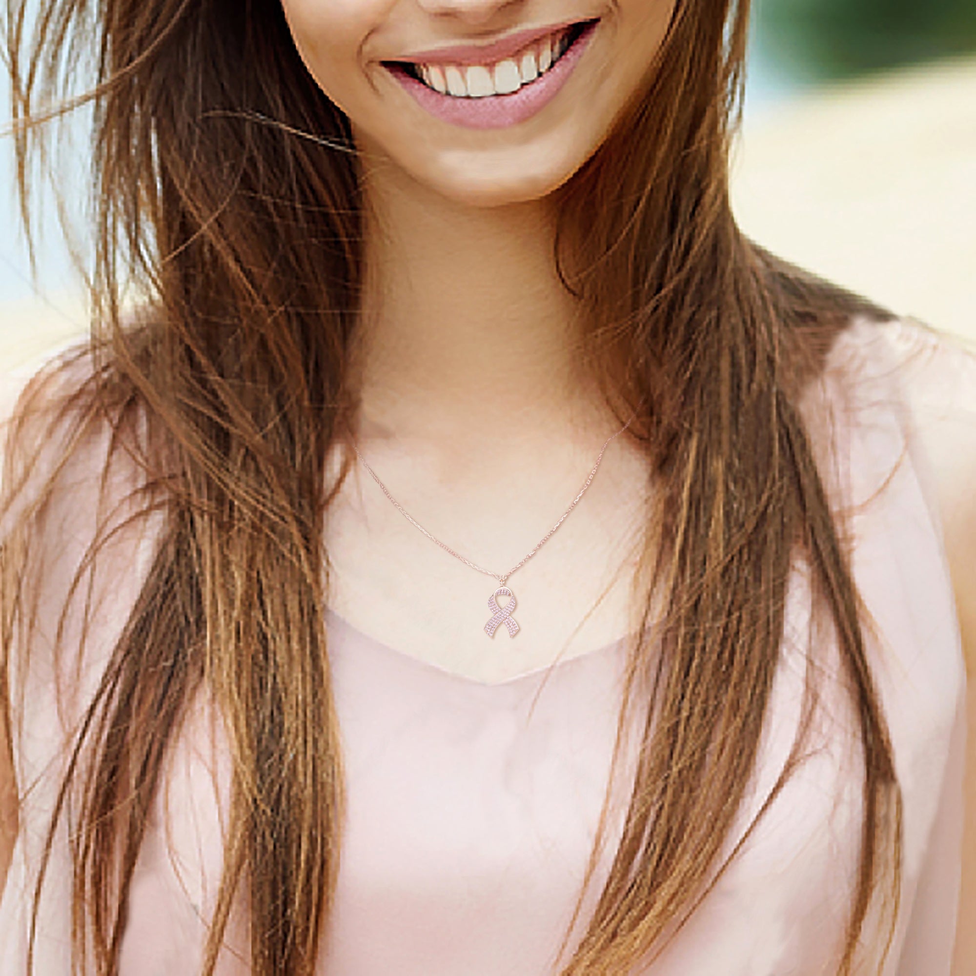 Pink CZ Pave Ribbon Necklace