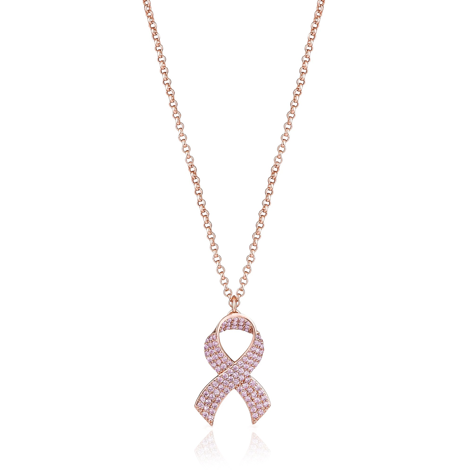 Pink CZ Pave Ribbon Necklace
