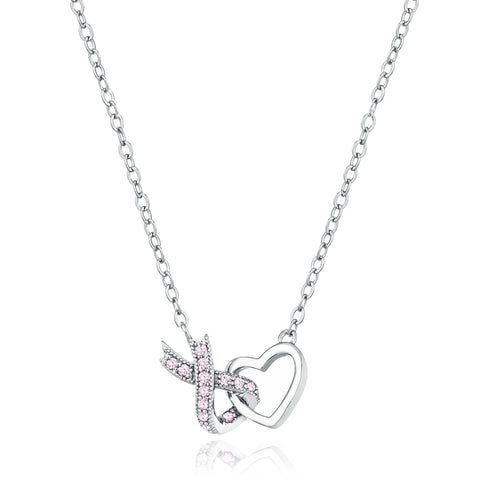 CZ Pave Ribbon & Heart Necklace