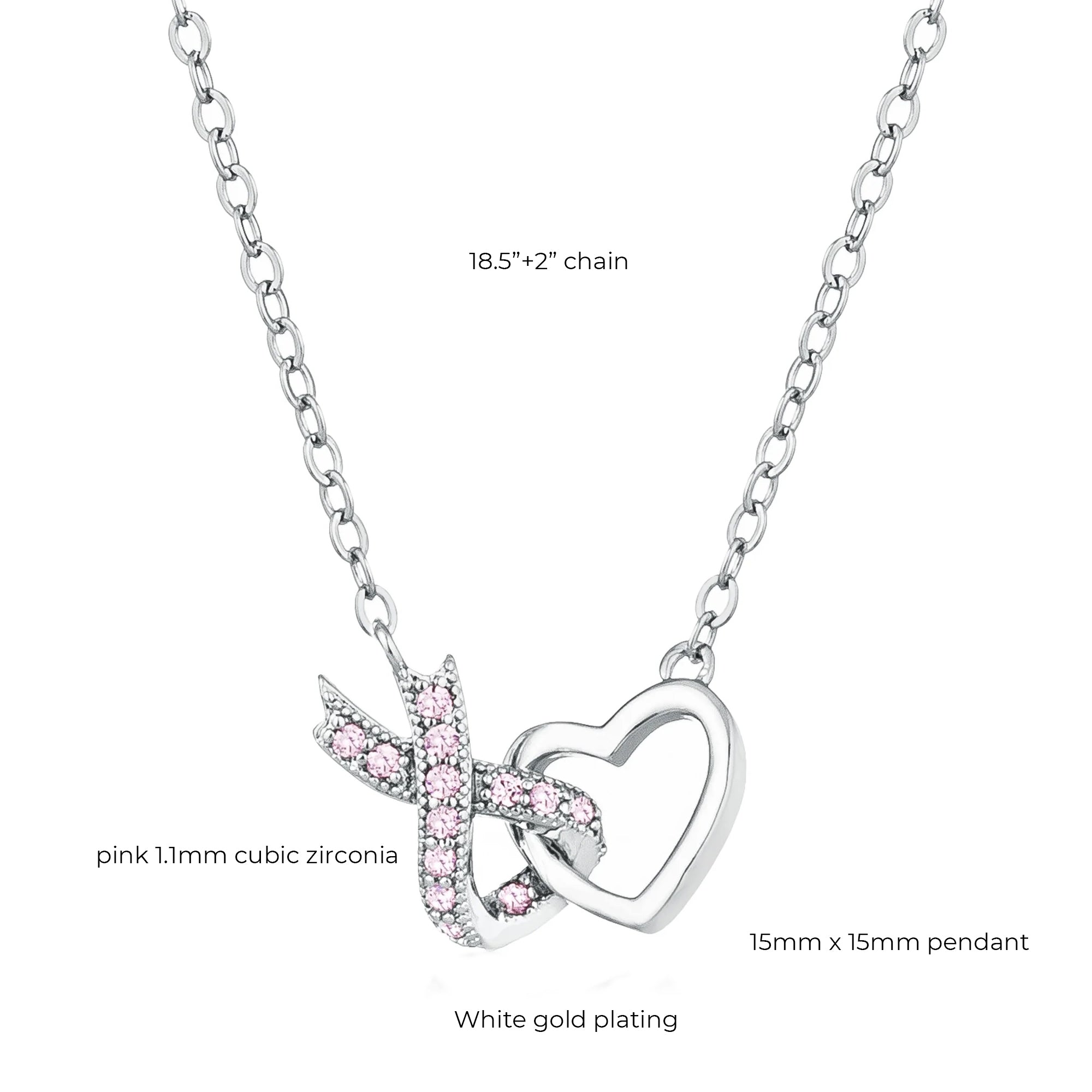 CZ Pave Ribbon & Heart Necklace