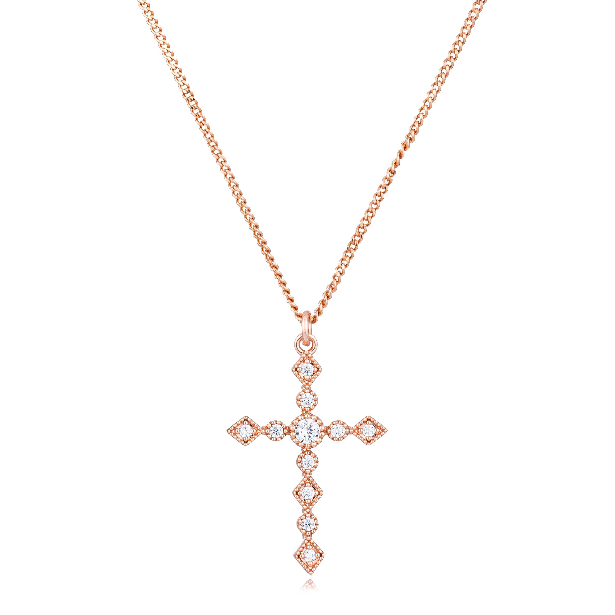 Rose Gold Plated Cross Pendant Necklace