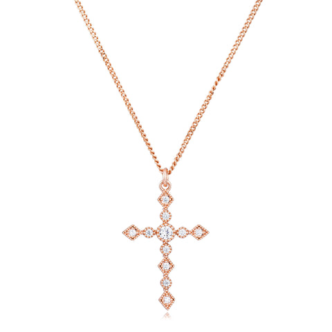 Rose Gold Plated Cross Pendant Necklace