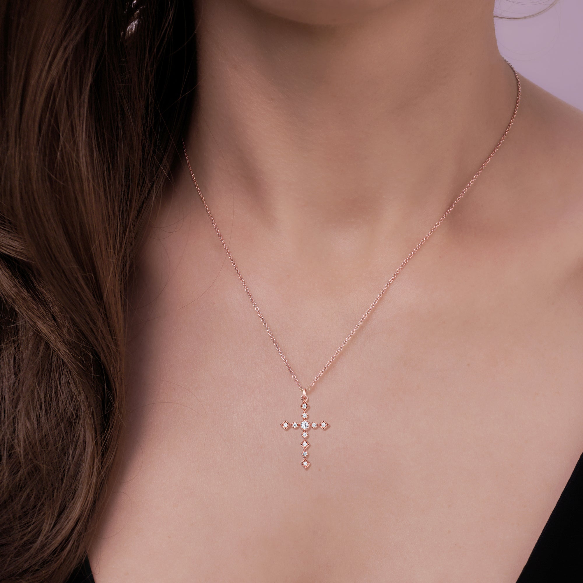 Rose Gold Plated Cross Pendant Necklace