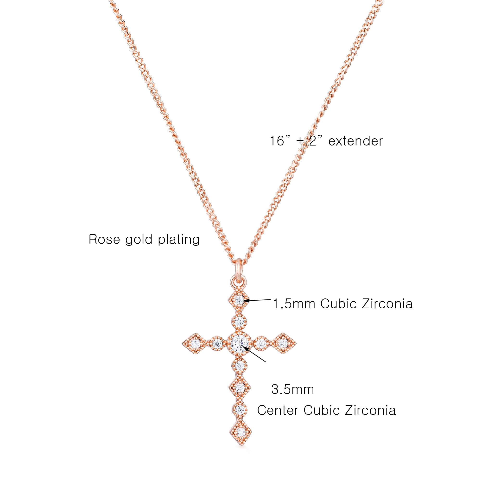 Rose Gold Plated Cross Pendant Necklace