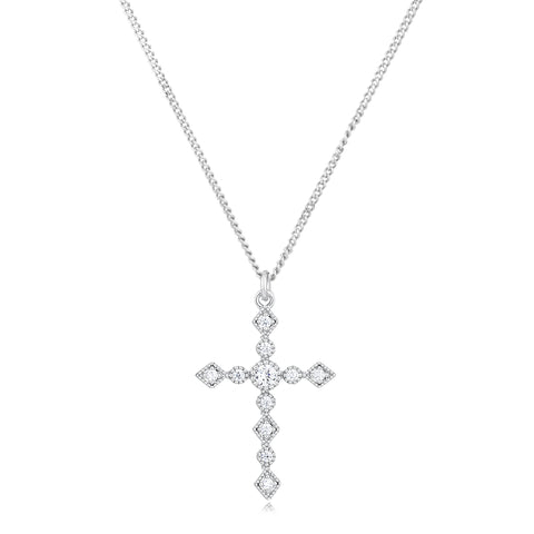 White Gold Plated Cross Pendant with Chain