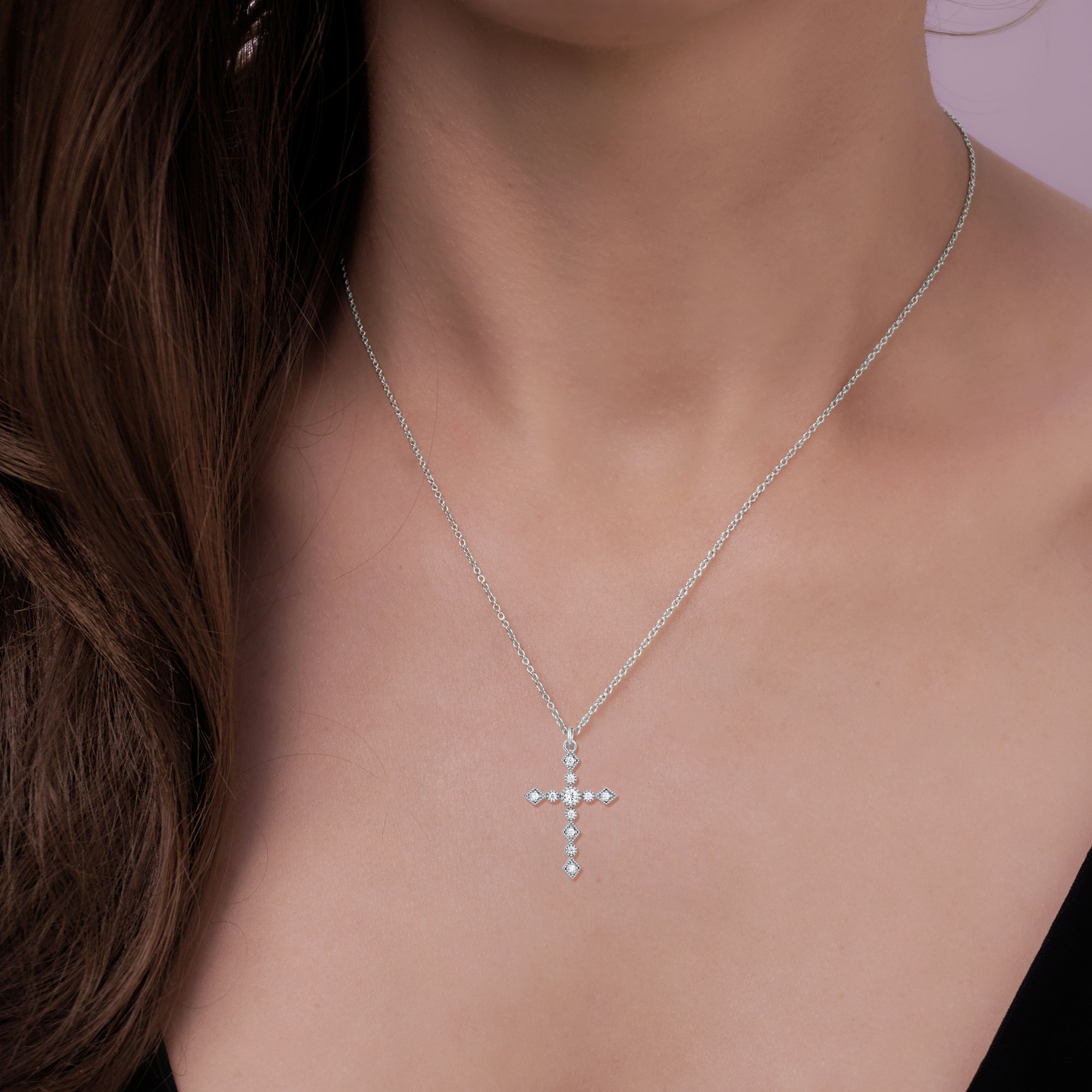 White Gold Plated Cross Pendant with Chain