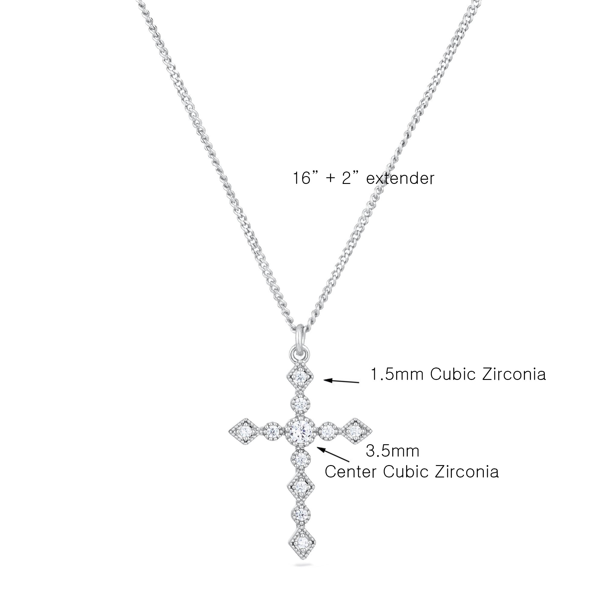 White Gold Plated Cross Pendant with Chain