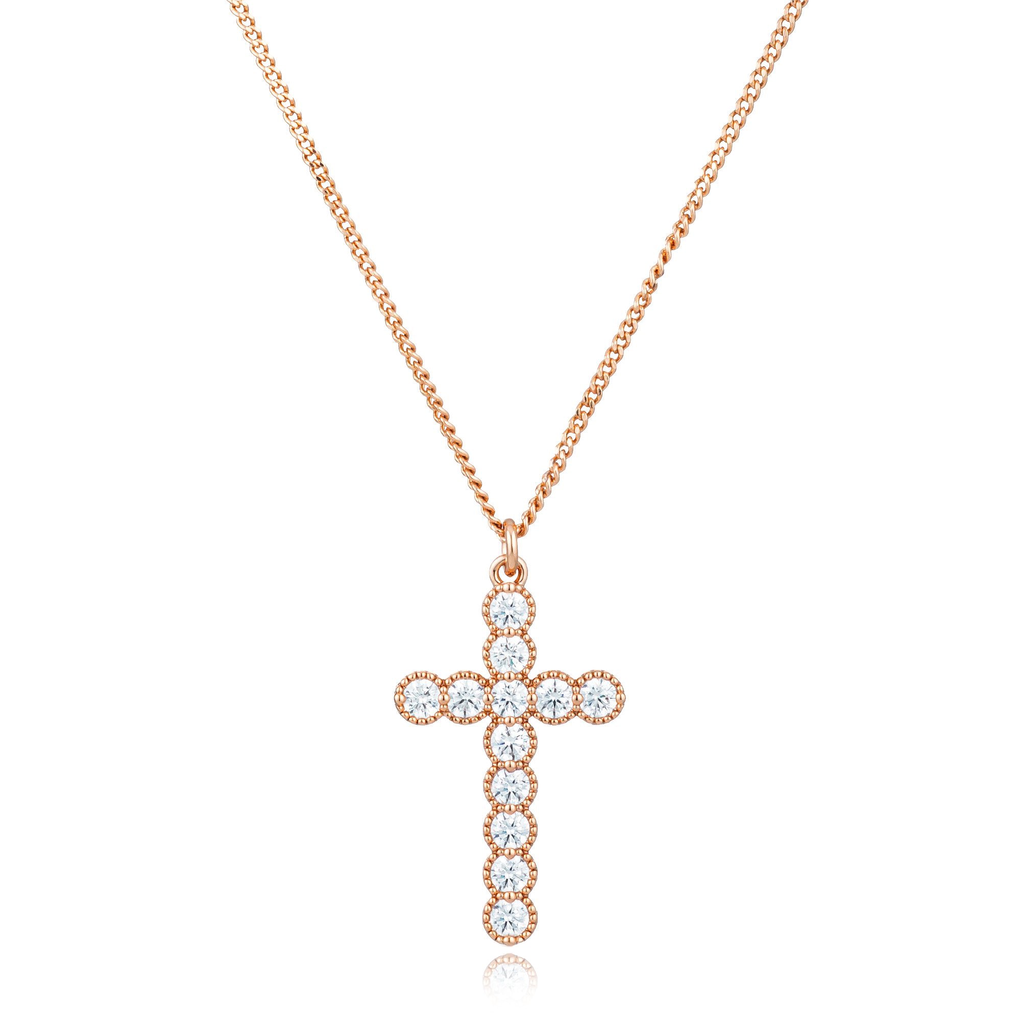 CZ Cross Pendant in Rose Gold Plating