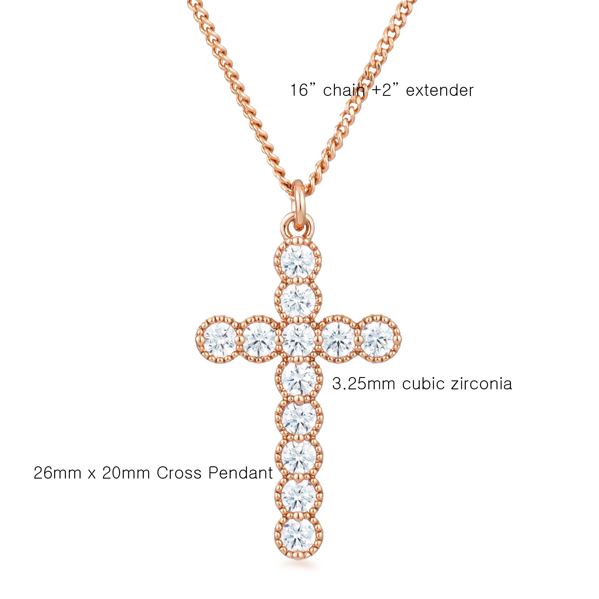 CZ Cross Pendant in Rose Gold Plating