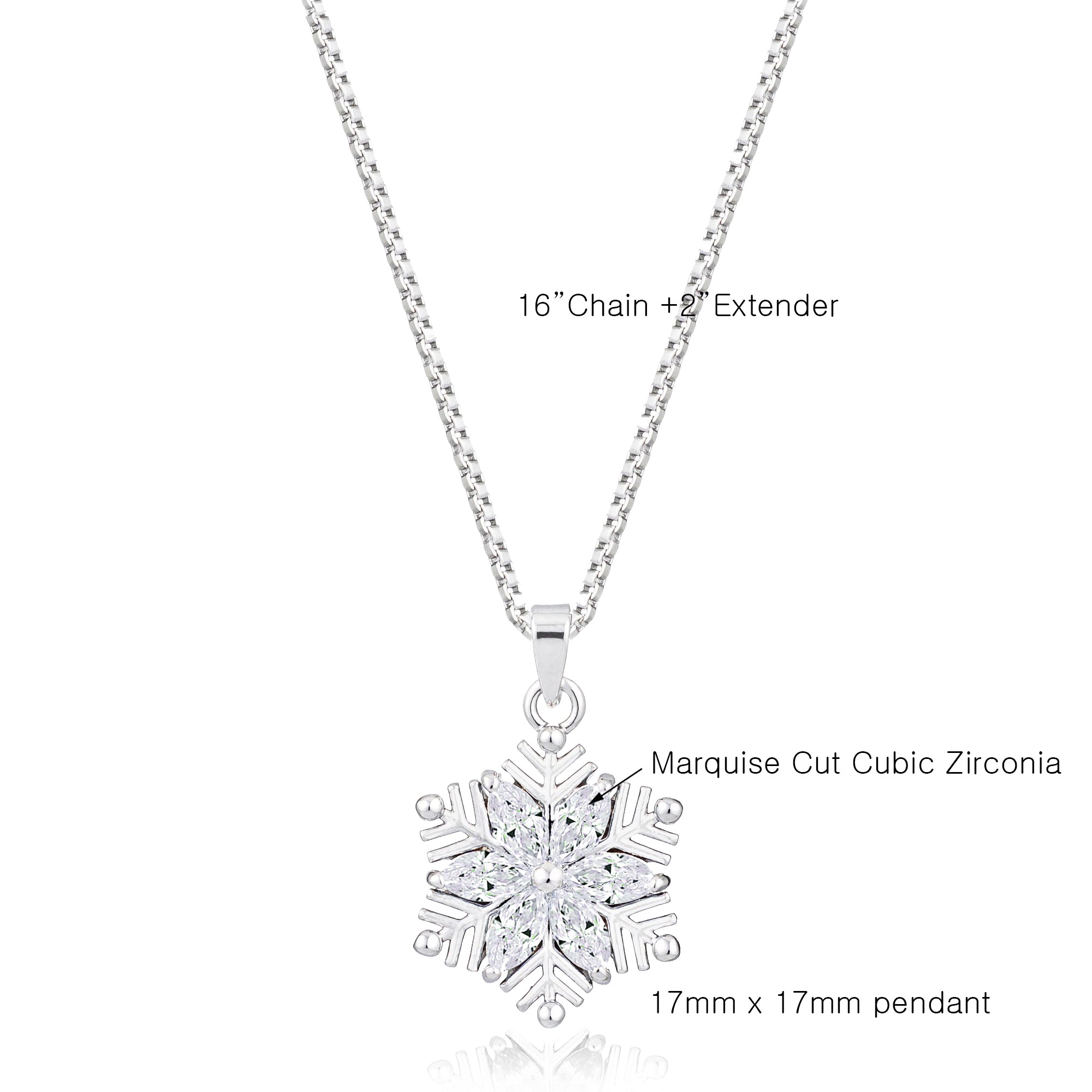 White Gold Plated Marquise CZ Snowflake Pendant