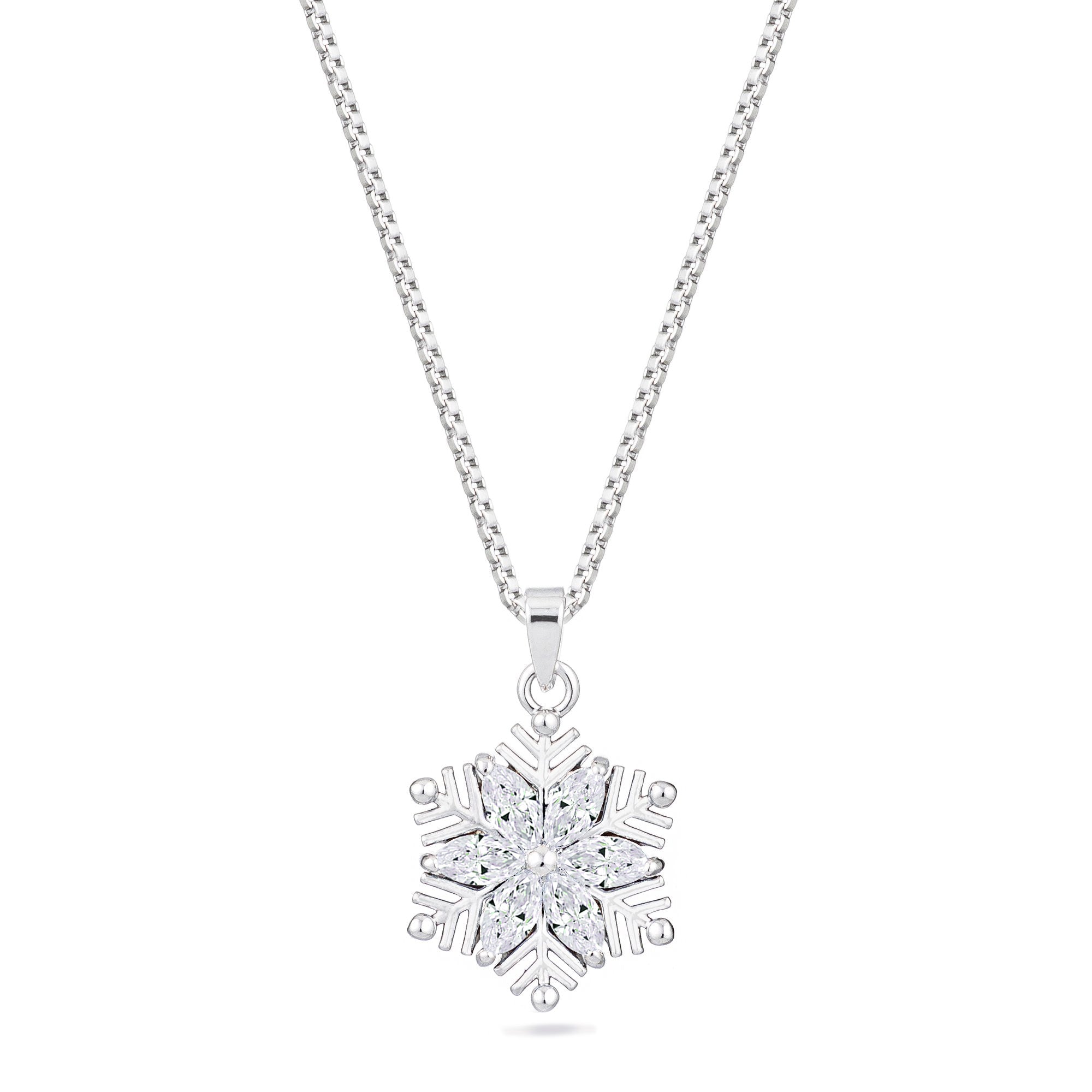 White Gold Plated Marquise CZ Snowflake Pendant