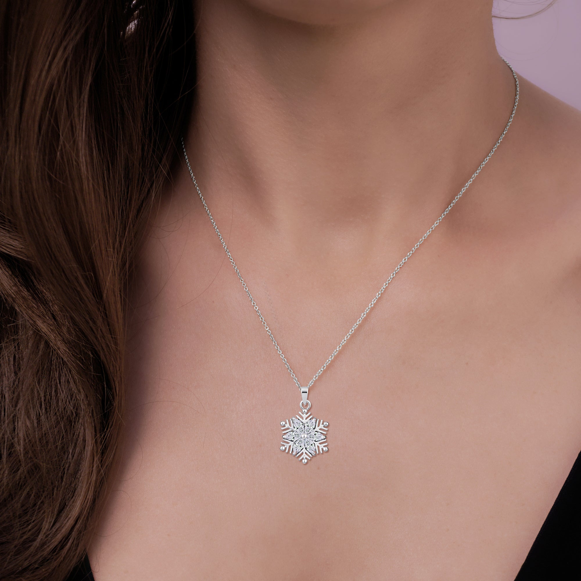 White Gold Plated Marquise CZ Snowflake Pendant