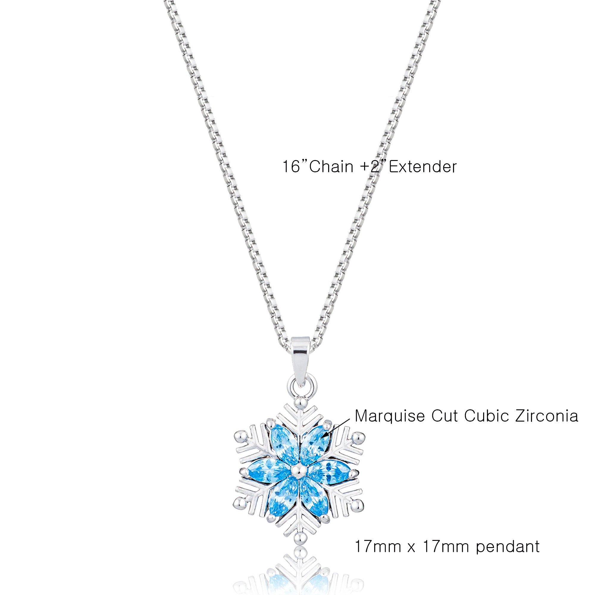 White Gold Plated Blue Marquise CZ Snowflake Pendant